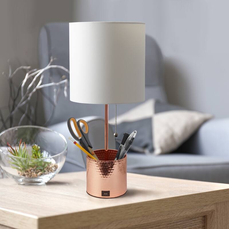 18.5 in. Rose Gold Finish Table Lamp with White Shade, Sturdy Table Lamp for Living Rooms and Bedrooms