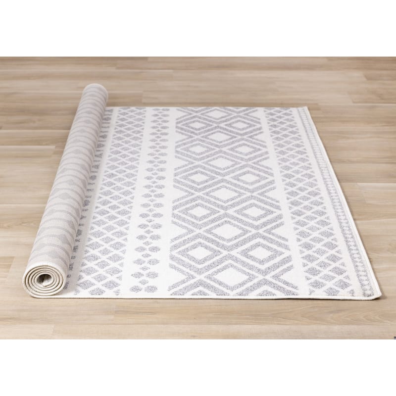 Covington Collection - White Grey Modern Indoor Area Rug, 5'3" x 7'7"