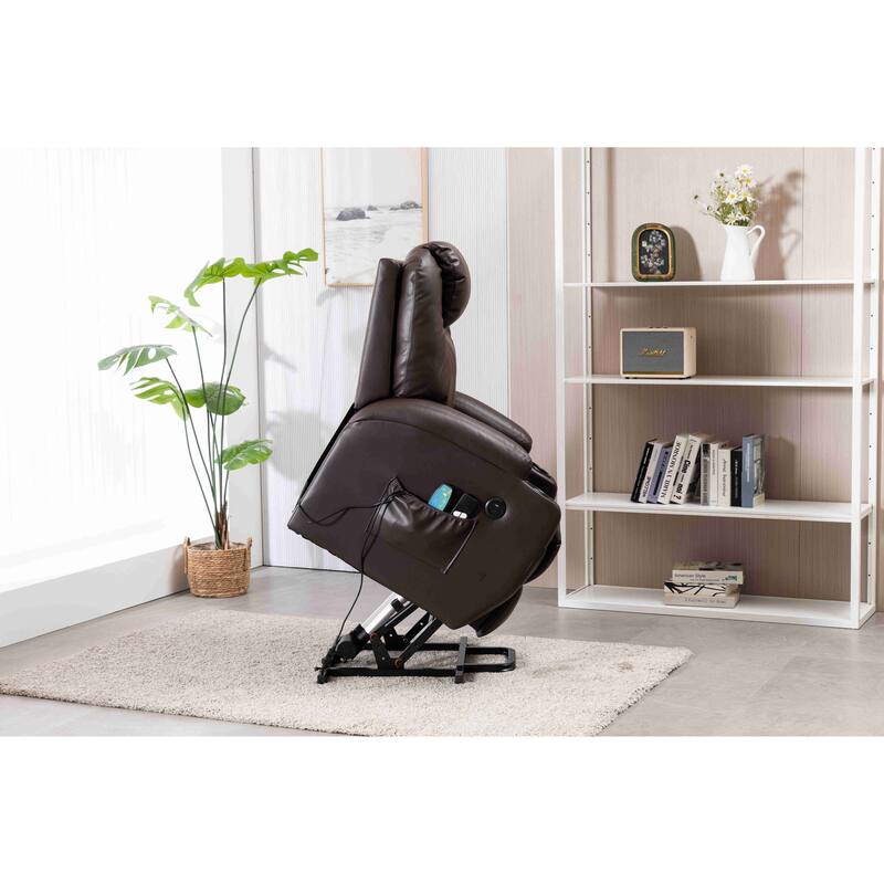 Faux Leather Power Lift Recliner Chair, Heat and Massage by Remote Control
