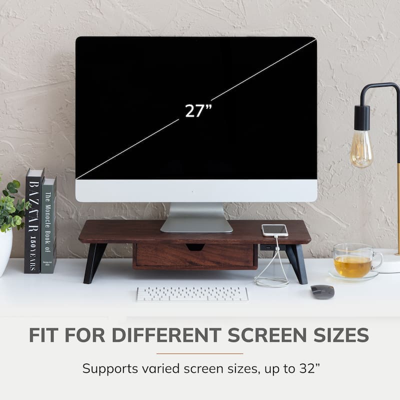 Jani Wood Monitor Stand Riser Desk - Ergonomic Design Stand, Desktop Organizer Table for Home, Office Workspace, Gaming Desk