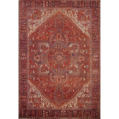 Hand Knotted Oriental 100% Wool Carpet Traditional Medallion Oranges & Rust Heriz Area Rug - 11' 3'' X 8' 8''