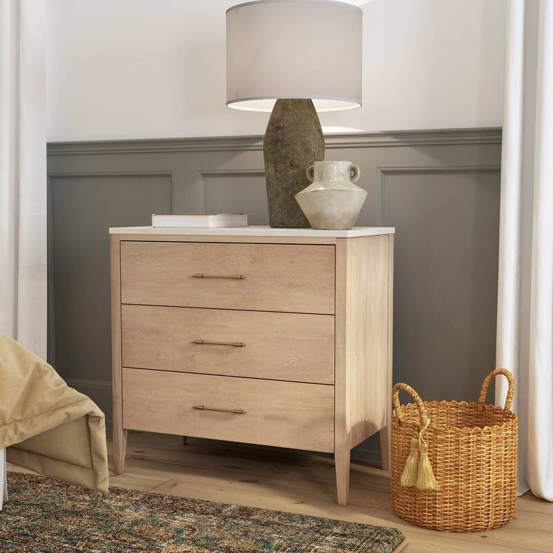Mayfair Wood and Marble 3-Drawer Chest - Light Brown
