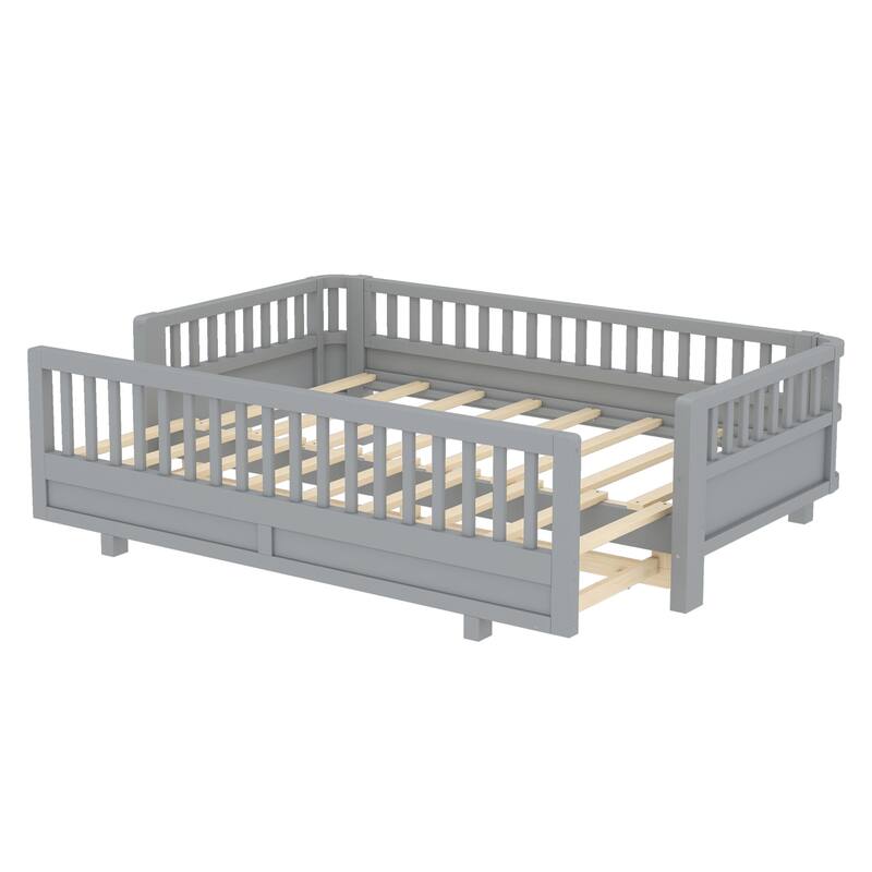 Roomfitters Convertible Floor Bed, Expandable Solid Wood Platform Frame