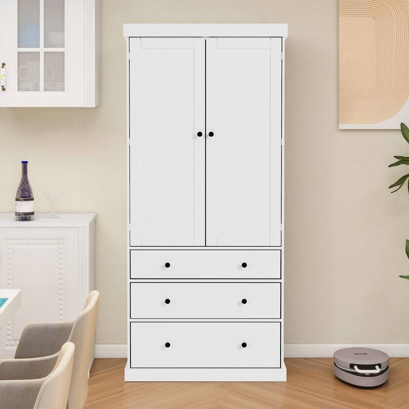 Farmhouse 77" Kitchen Pantry Storage Cabinet with Adjustable Shelves and Multiple Door Shelves - Cream