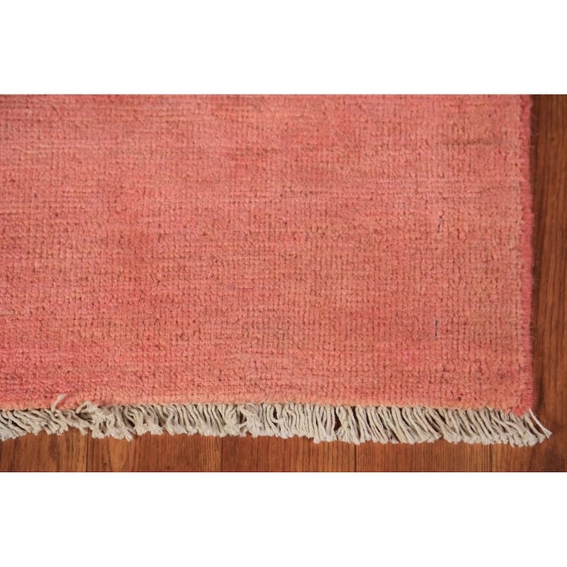 Light Pink Modern Gabbeh Runner Rug Hand-Knotted Wool Carpet - 2'10" x 9'8"