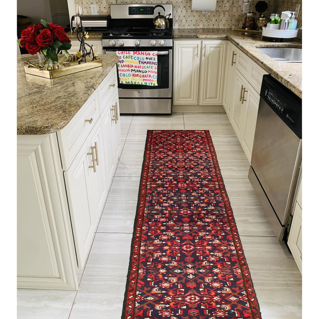Fine Vintage Distressed Laily Navy/Red Runner - 1'10" x 13'2"