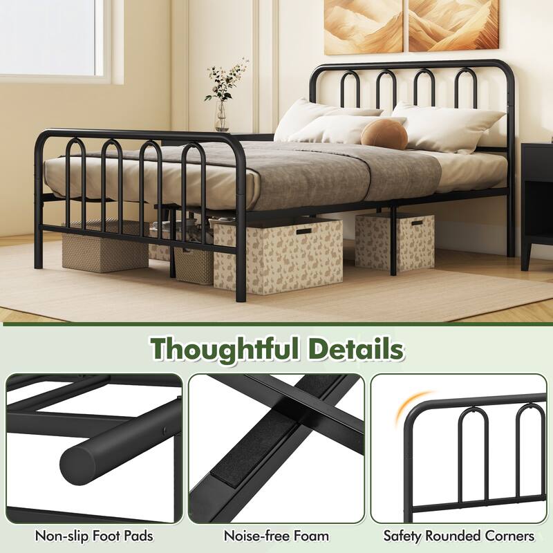 Gymax Stylish Full Size Metal Bed Frame Platform Bed Base w/ Headboard