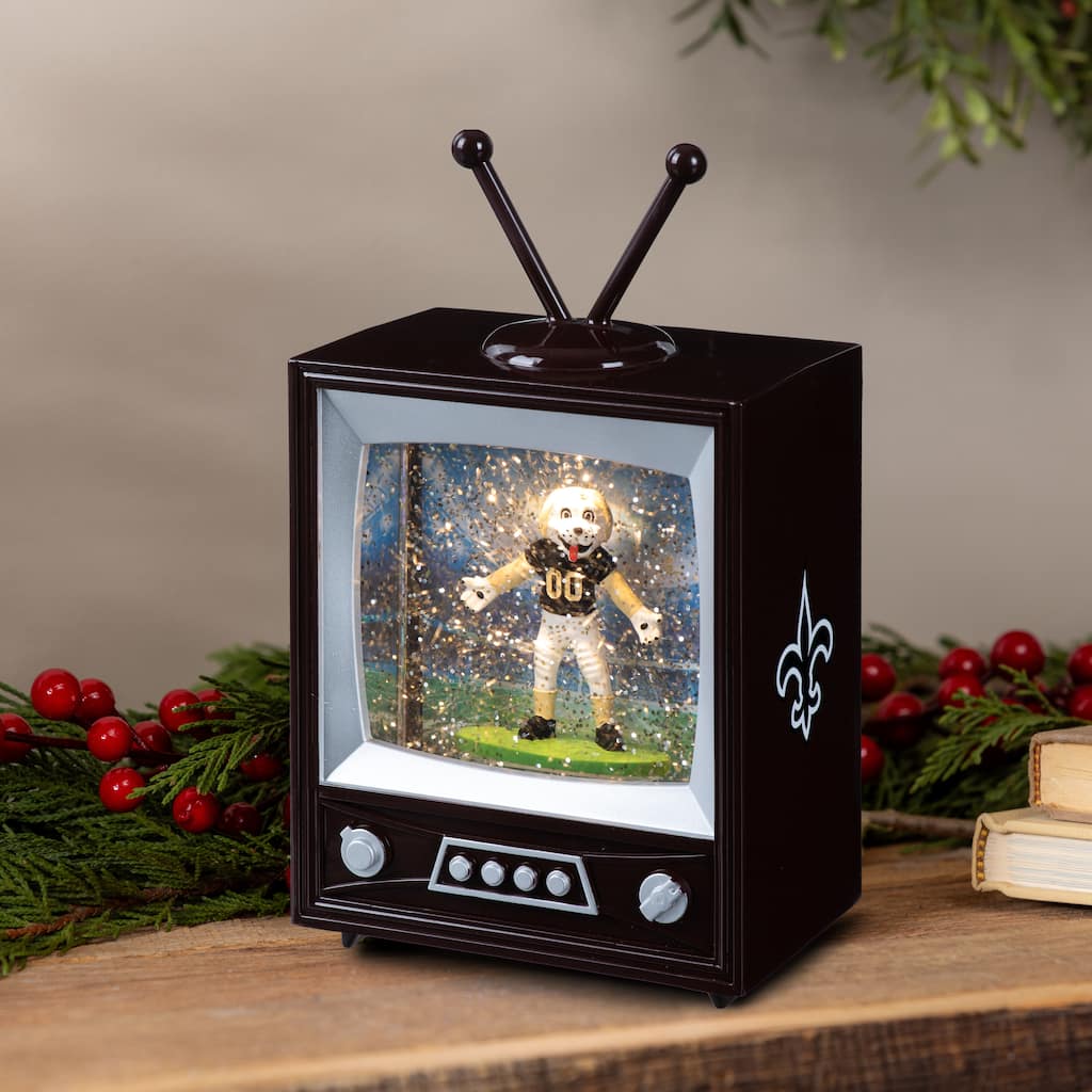 New Orleans Saints 8 in. Vintage TV Light Up Water Lantern Snow Globe with Mascot