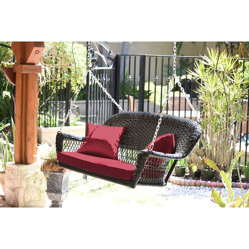 28 in. W Red Cushion in Aluminum Frame Outdoor Porch Swing with CushionGuard and Stand