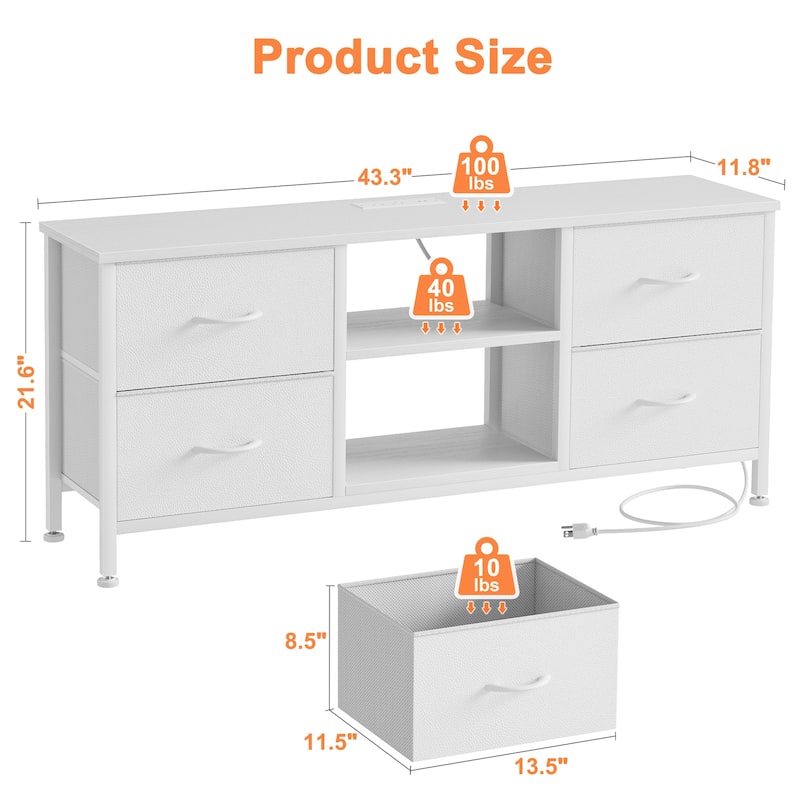 4 Drawer Dresser Fabric TV Stand Charging Station Chests of Drawers