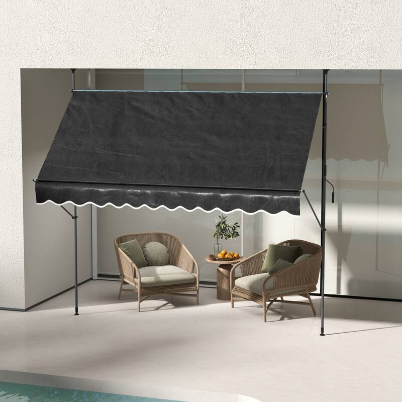 Manual Retractable Patio Awning with Adjustable Stand, UV Resistant Fabric, for Sun Shade Shelter, Black