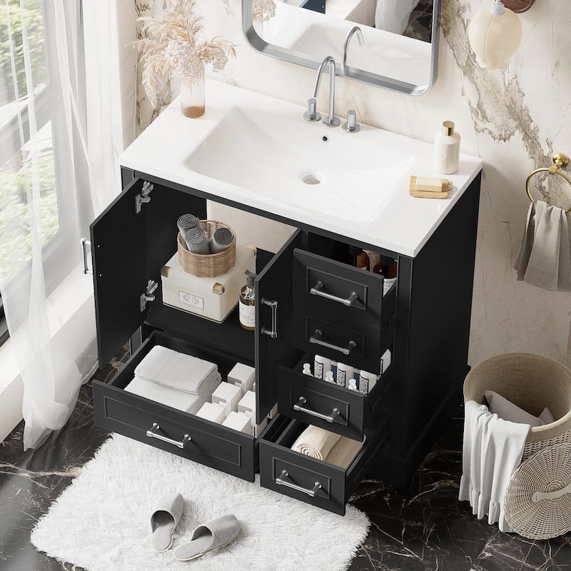 36 inch MDF Freestanding Bathroom Vanity Set with Integrated Ceramic Sink - 36" x 18" x 34"