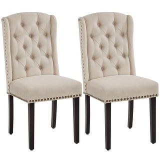 Yaheetech 2pcs Upholstered Dining Chair Button Tufted Dining Room Chair with Nailhead Trims