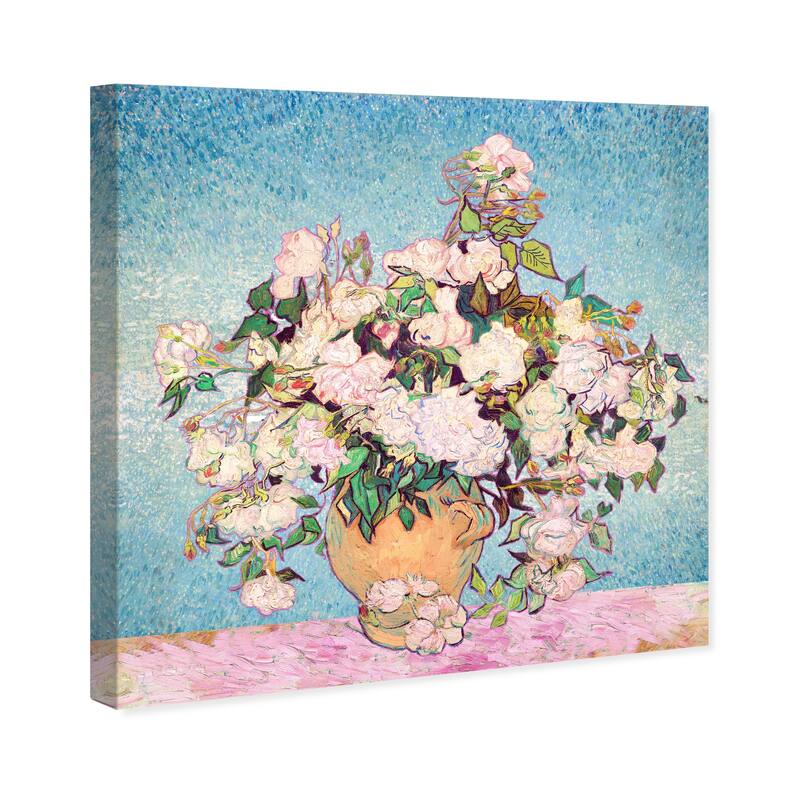Wynwood Studio Canvas Floral and Botanical Impressionist Vase with Roses Pink and Traditional Wall Art Canvas Print