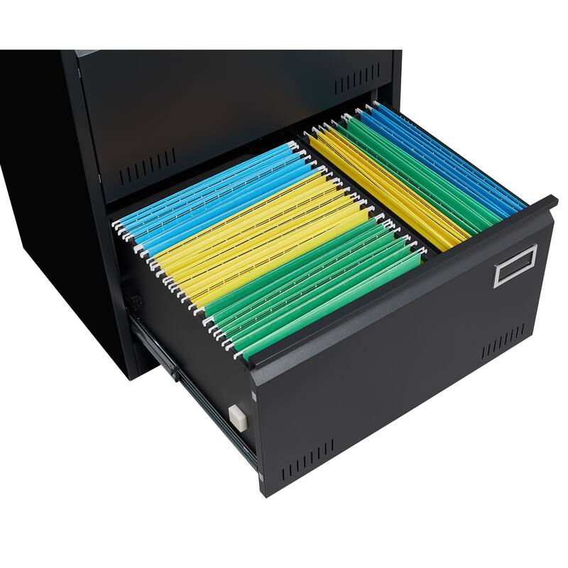 Modern Filing Cabinet Vertical Filing Cabinet, Metal Filing Cabinet with 2 Drawers and lock, for Home Office, Black