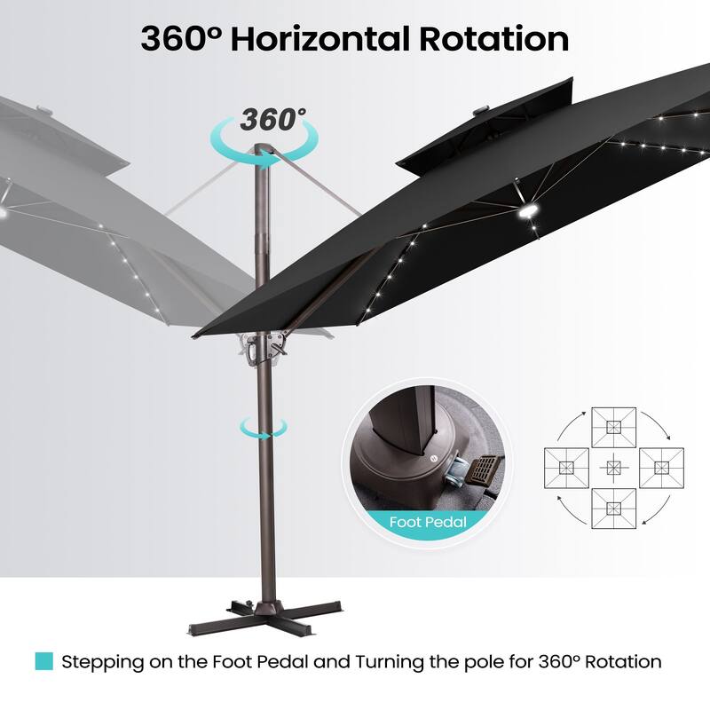 11 FT Outdoor LED Double Top Patio Cantilever Umbrella with Base Stand