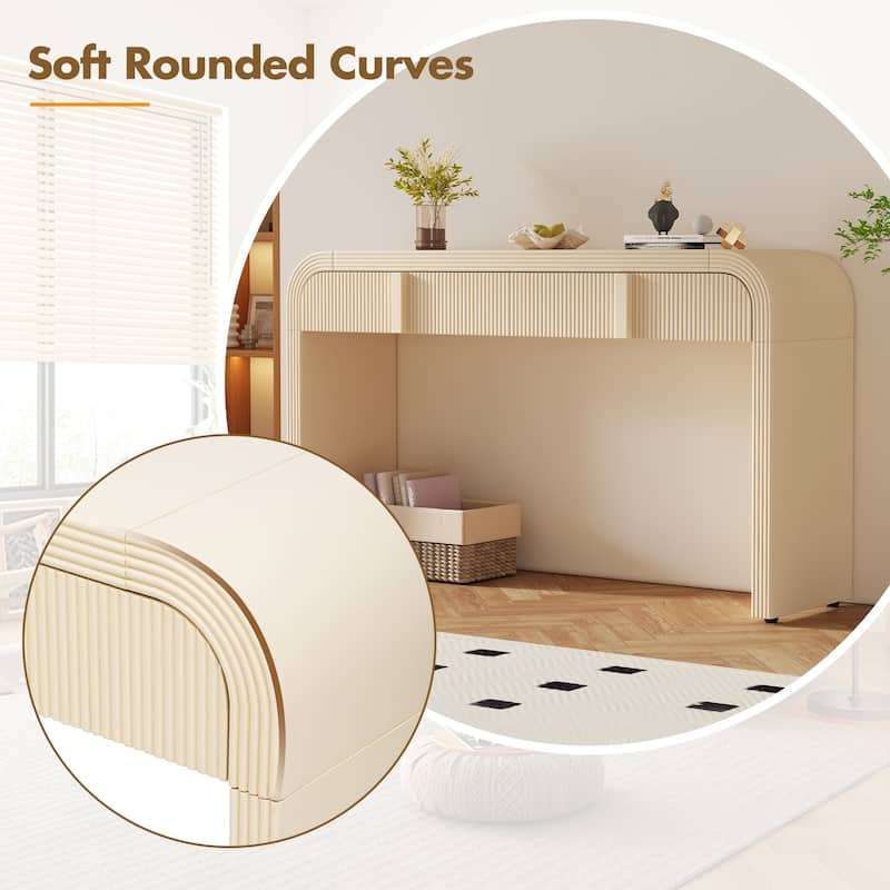 Fluted Console Table with 2 Storage Drawers, Wood Modern Curved Entryway Table with Storage for EntryWay, Hallway