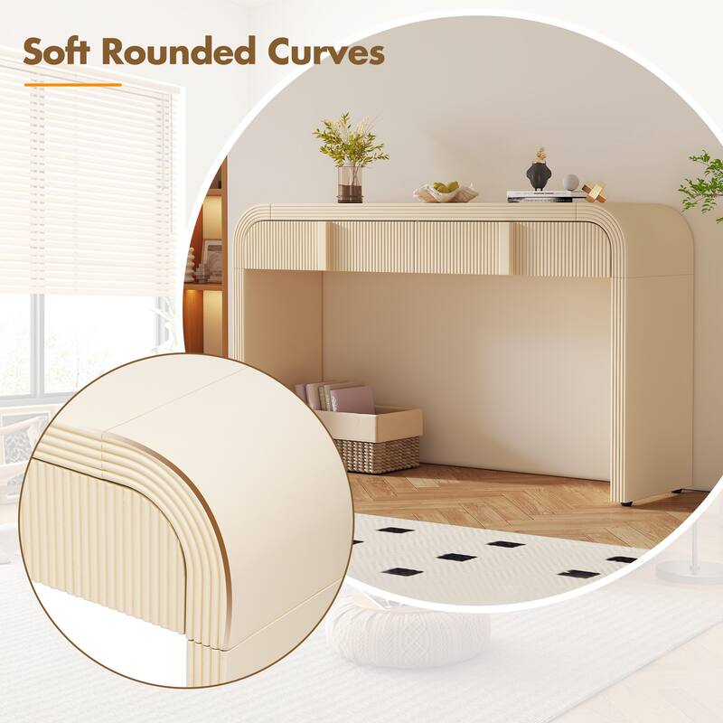 Modern Console Table with 2 Storage Drawers, Fluted Entryway Table with Rounded Silhouette for Hallway Living Room