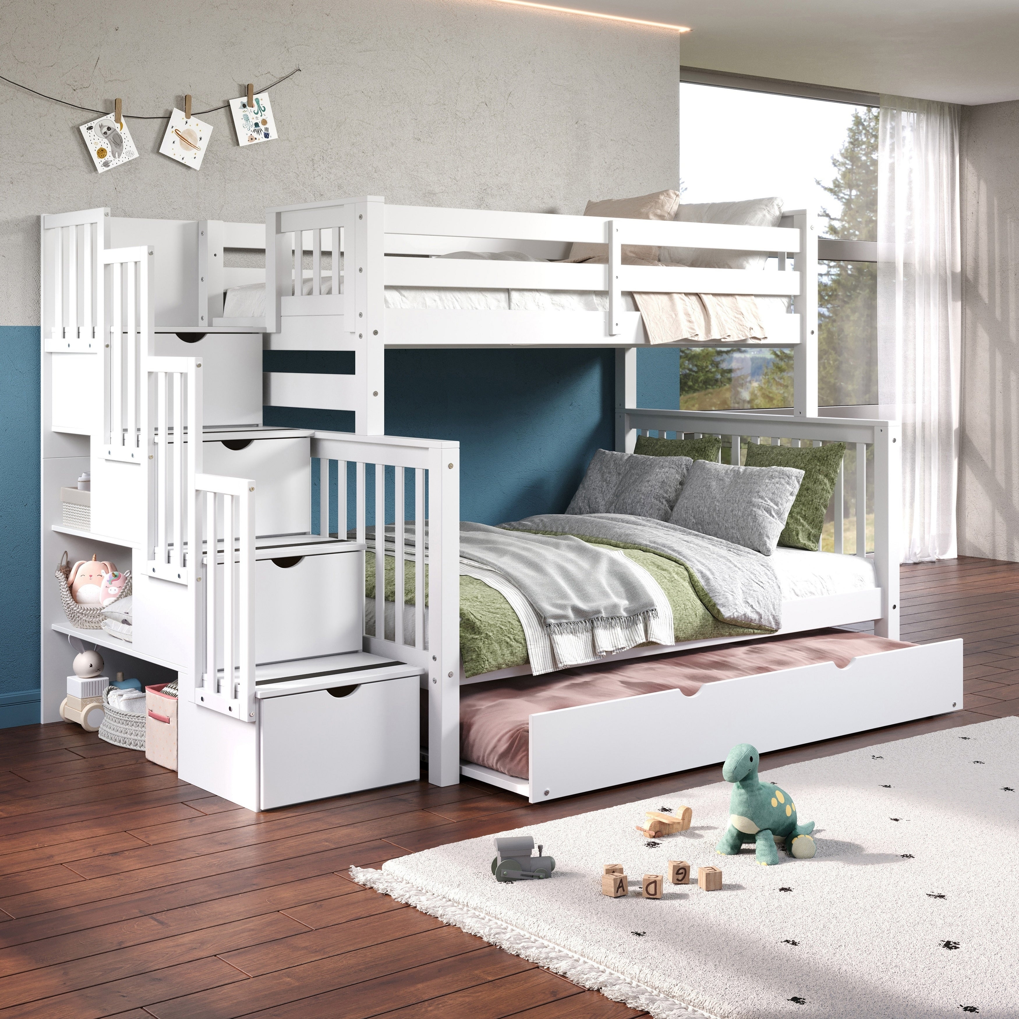 Taylor & Olive Trillium Twin over Full Stairway Bunk Bed, Twin Trundle