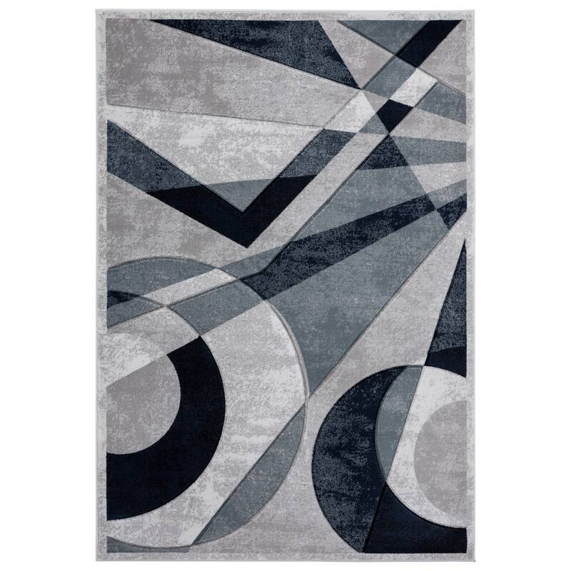 Orelsi Collection Abstract Area Rug with Hand Carved Accents - 3'9'' X 5'9'' - Grey/Black