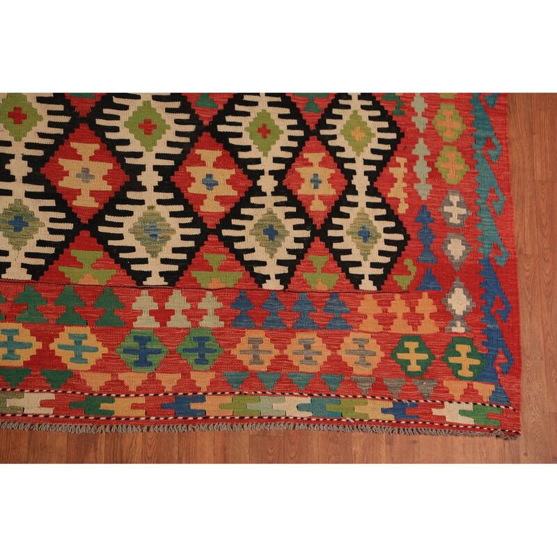 Tribal / Geometric Kilim Oriental Large Rug Flatweave Wool Carpet - 9'10"x 16'4"
