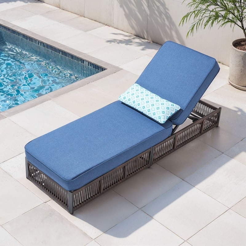 Gymojoy Outdoor Patio Chaise Lounge Chair, Luxury Rattan Recliner with 6-Position Backrest & 5-Inch Thick Cushions - 1-Piece