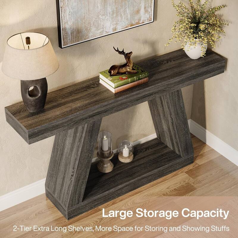 55-Inch Wooden Console Table with Storage, Farmhouse Sofa Table Entryway Table for Hallway, Living Room