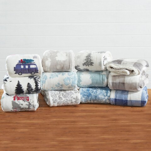 Great Bay Home Velvet Plush Fleece Reversible Sherpa Bed Blanket