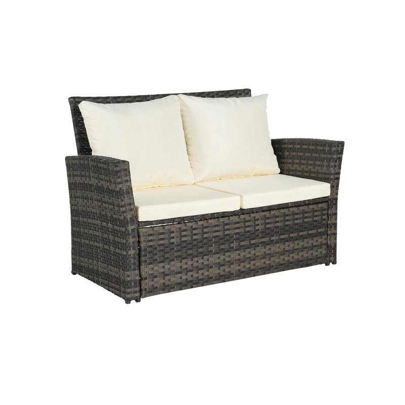 4-Piece Rattan Conversation Sofa Set with Glass Table
