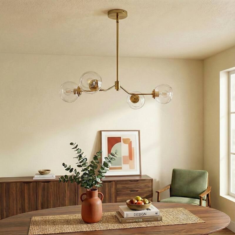 Sunco Modern Farmhouse Gold Brass Chandelier with Clear Glass Shades - Clear Glass