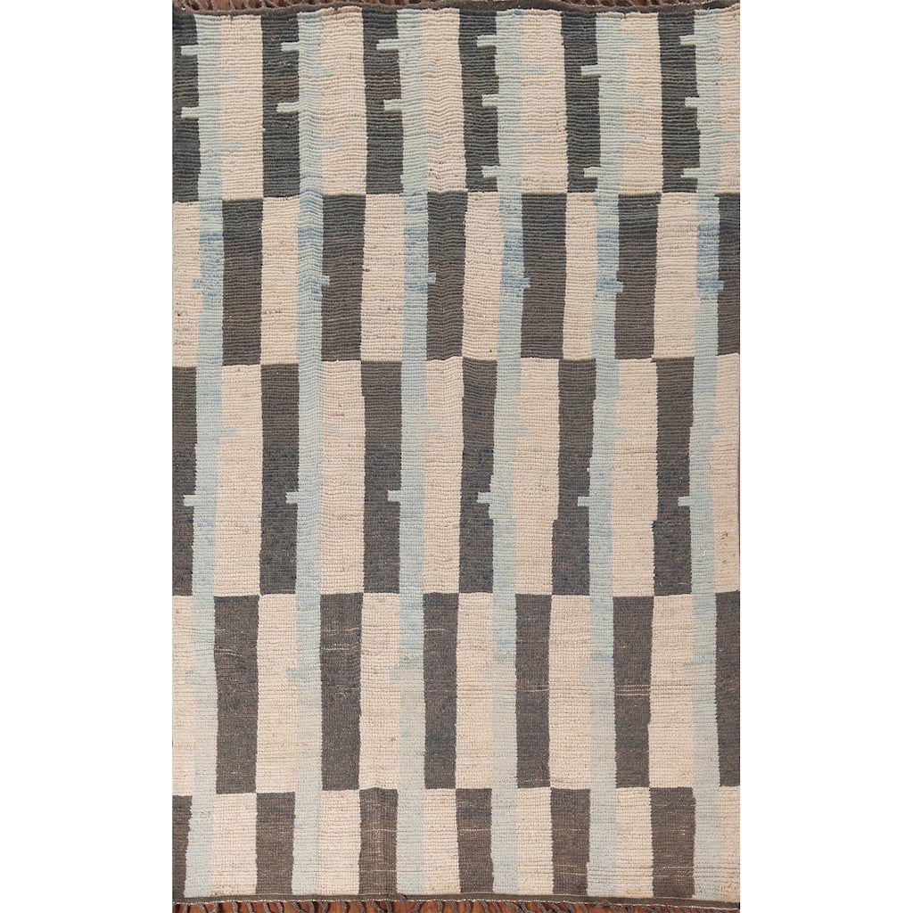 Moroccan Modern Area Rug Hand-Knotted Oriental Beige Wool Carpet - 5'11"x 9'7"