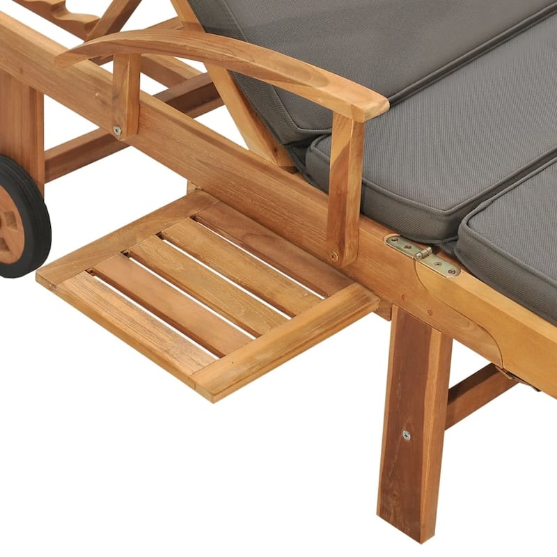 vidaXL Sun Lounger with Cushion Solid Teak Wood Dark Gray - 76.8" x 23.4"