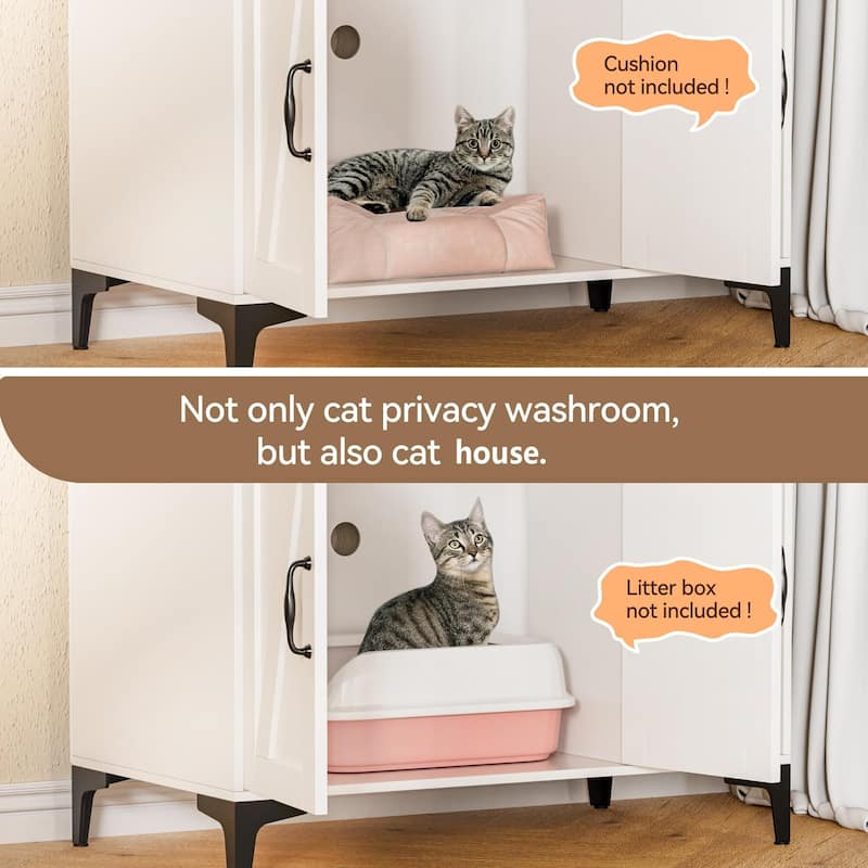 54.7in Cat Litter Box Cabinet with Privacy Cabinet and Dividers