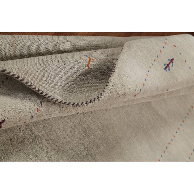 Beige Tribal Gabbeh Oriental Rug Hand-Knotted Wool Carpet - 5'4"x 7'10"