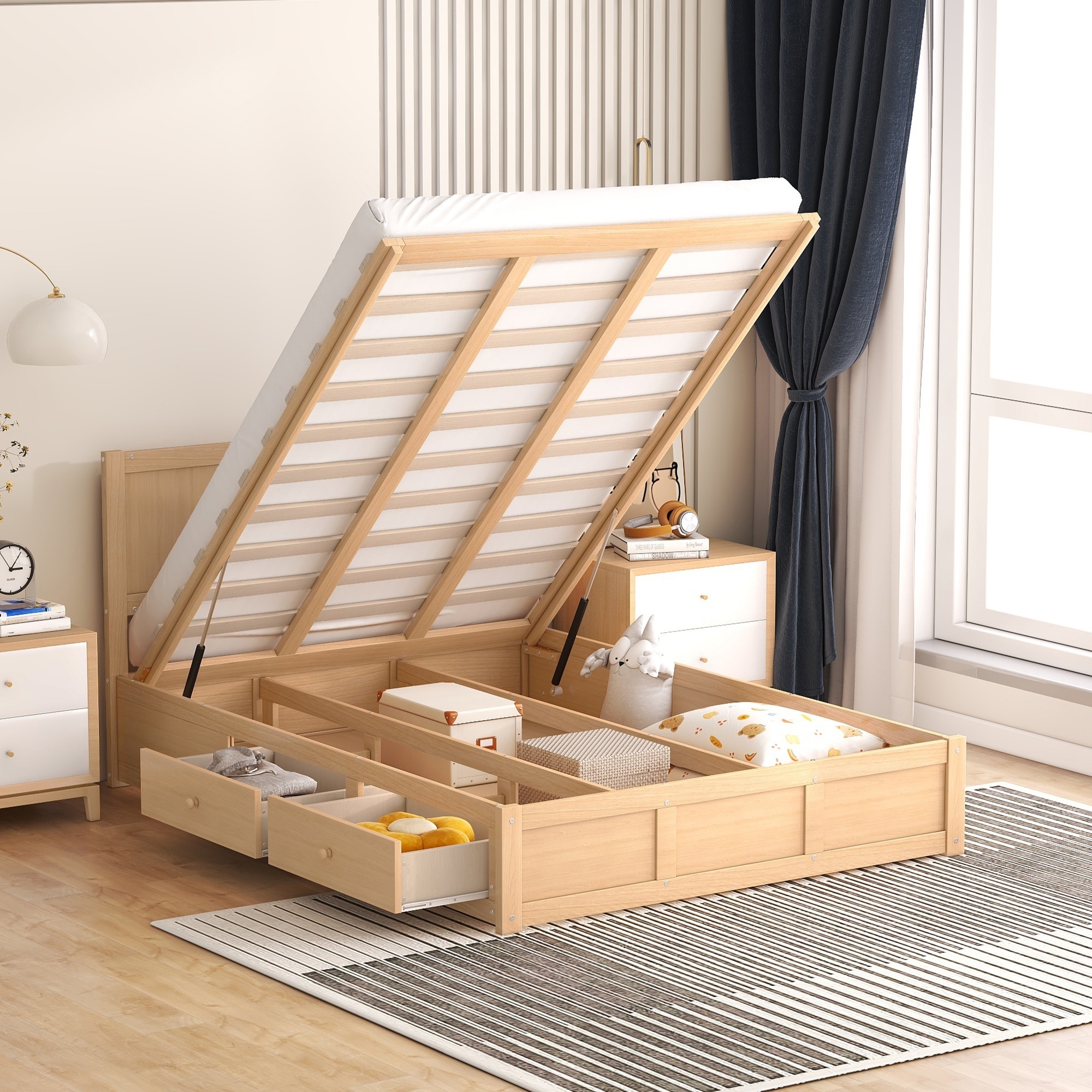 Full size platform beds deals with storage