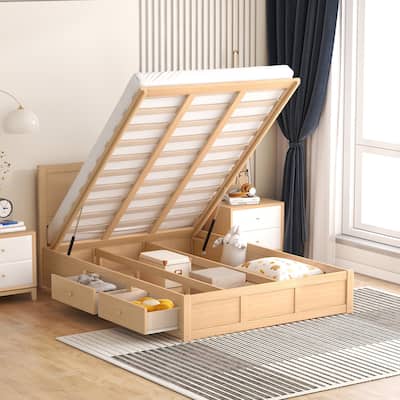 Wood Platform Bed with Underneath Storage and 2 Drawers