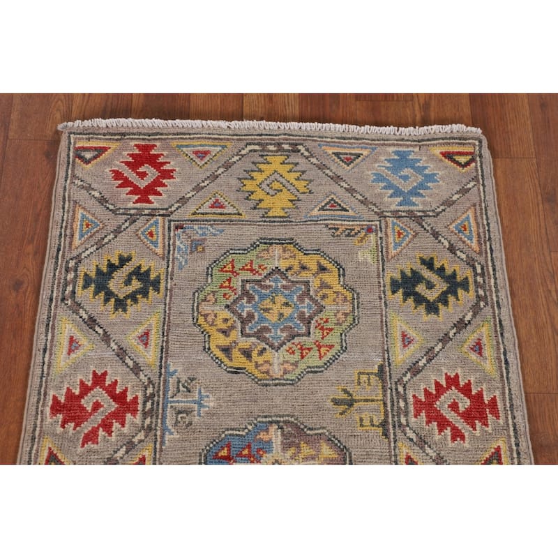 Geometric Kazak Oriental Runner Rug Hallway Handmade Wool Carpet - 2'0" x 5'11"