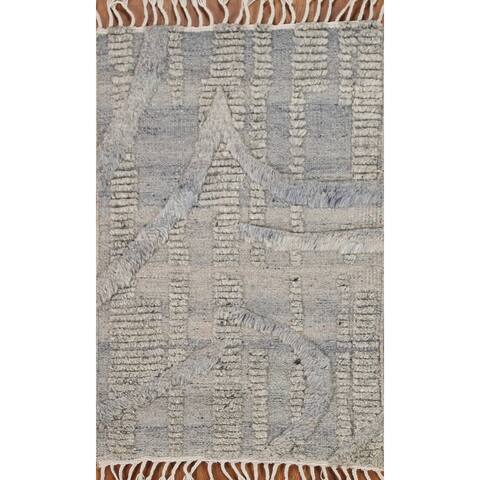 Abstract Moroccan Oriental Wool Rug Hand-knotted Foyer Carpet - 2'0" x 3'0"