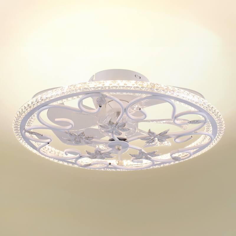 20 in. Flush Mount Caged Indoor Ceiling Fan with Dimmer LED Light and Reversible DC Motor - White