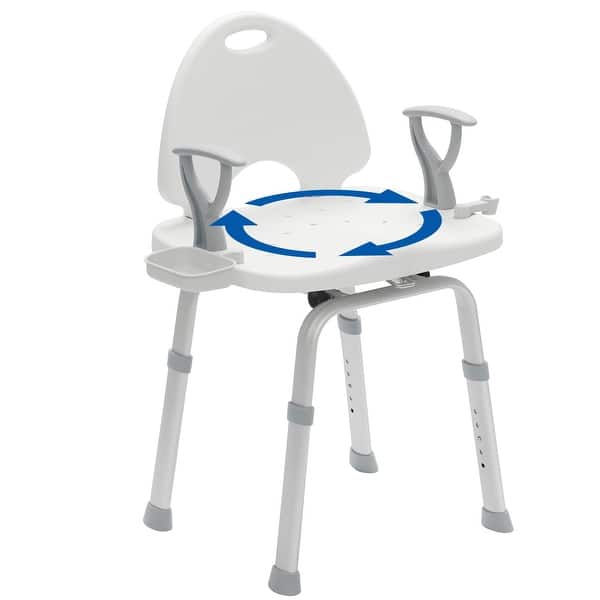 slide 2 of 7, Swivel Shower Chair 450 lbs, Heavy Duty Bath Chair with Rotatable Seat for Seniors Handicap and Pregnant Women White