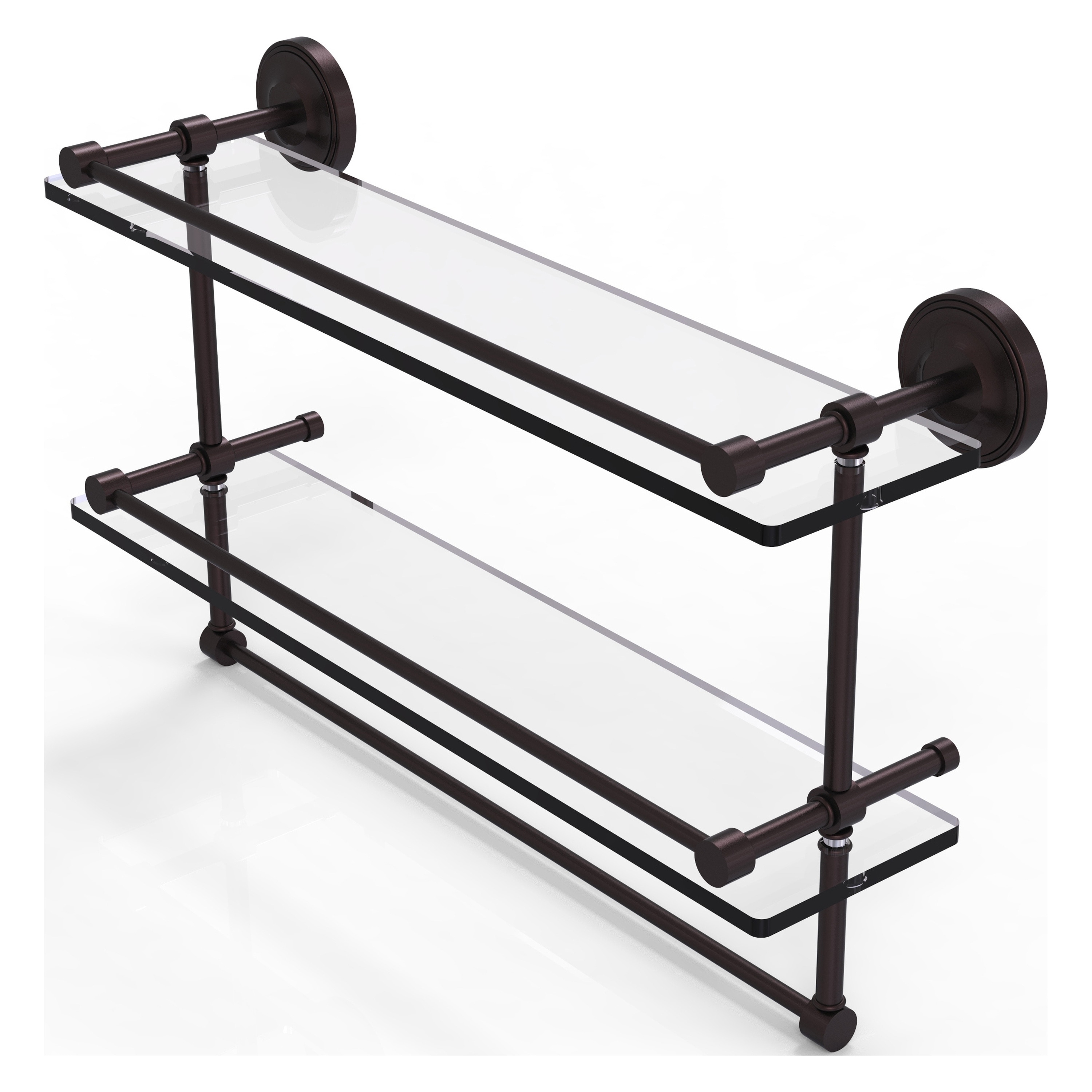 Allied Brass 16 Inch Gallery Double Glass Shelf with Towel Bar