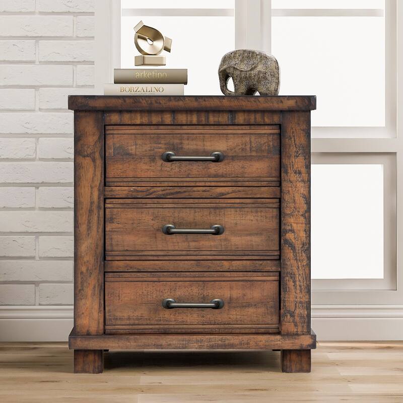 Rustic Finish Nightstand, 3 Drawers Wooden Storage Pantry Cabinets, Home Furniture Decor Bookcase Cabinet Bedside Cupboard