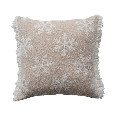 Woven Fabric Jacquard Two-Sided Pillow with Snowflake Pattern and Fringe