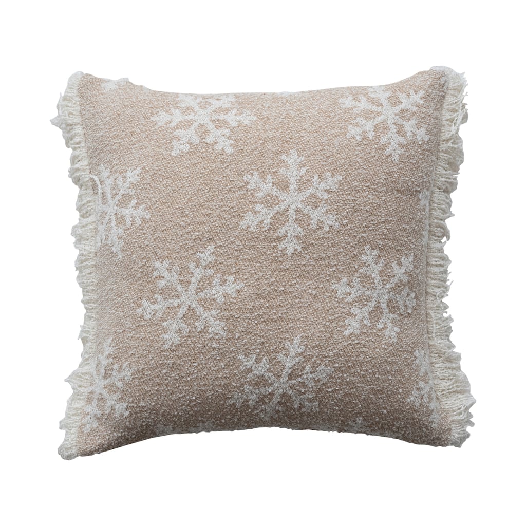 Woven Fabric Jacquard Two-Sided Pillow with Snowflake Pattern and Fringe