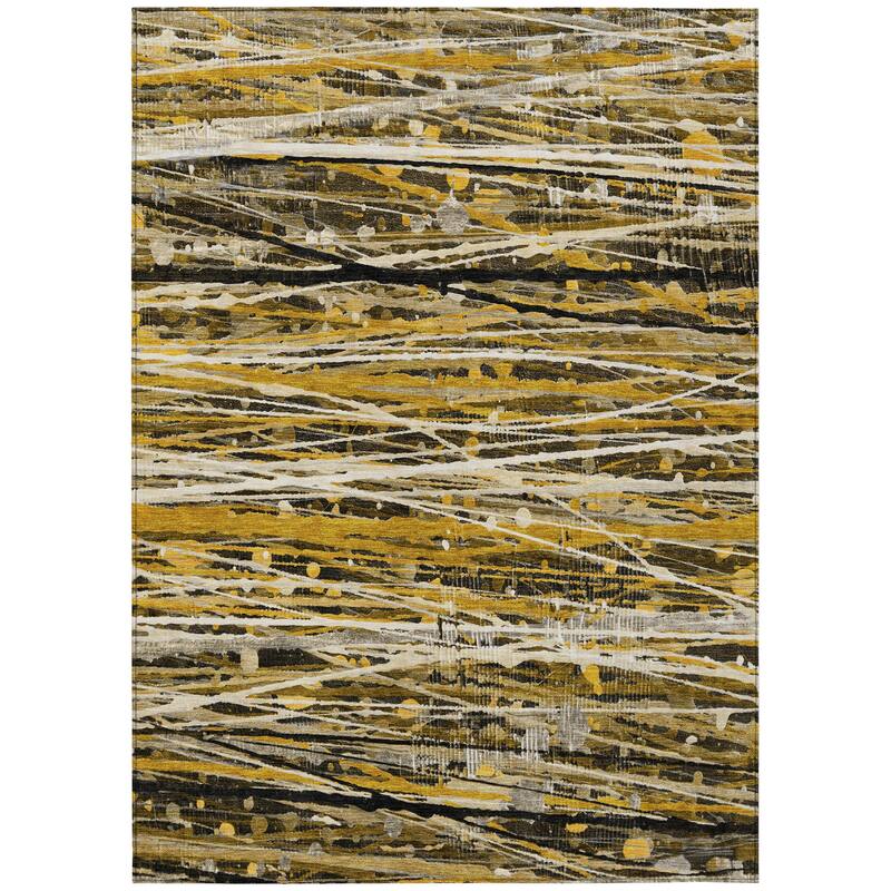 Machine Washable Indoor/Outdoor Abstract Stripes Chantille Rug