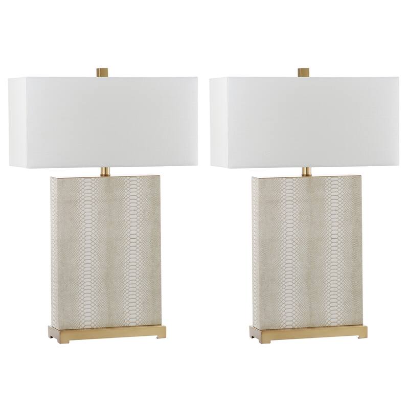 SAFAVIEH Lighting 28-inch Joyce Faux Snakeskin Cream Table Lamp (Set of 2) - 18"x8 "x27.75"