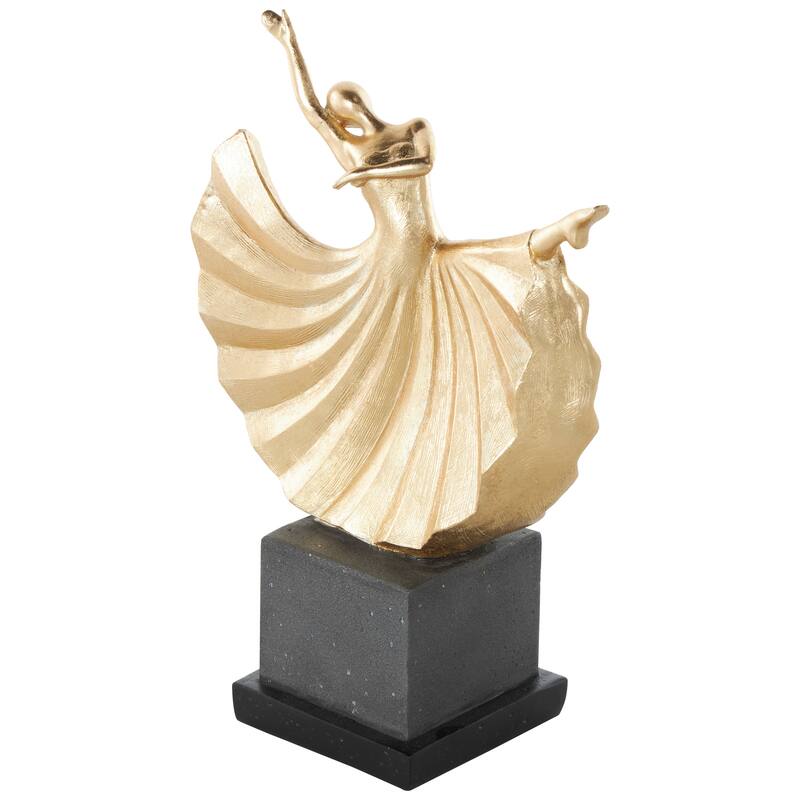 Gold Polystone Dancer Decorative Sculpture with Black Square Base