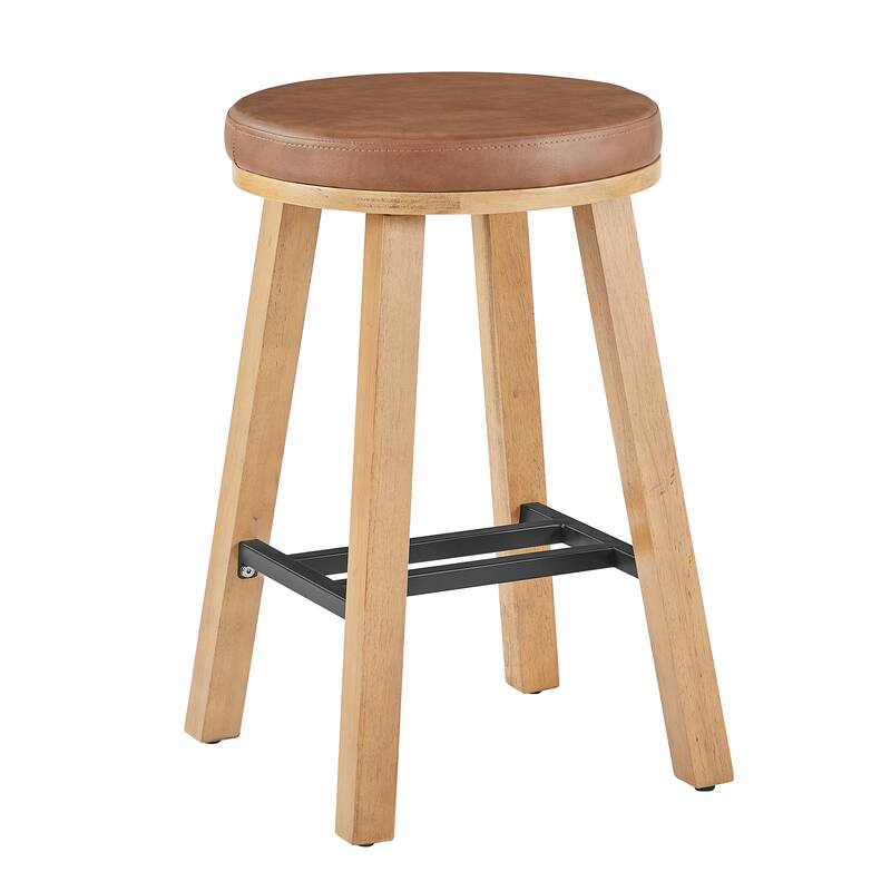 Bower home Upholstered Round Wood Counter Stool - Set of 2