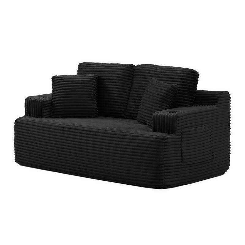66.5'' Boneless Sofa Couch with 2 Pillows, 2 Seater Sofa Couch Upholstered Loveseat with Side Pocket