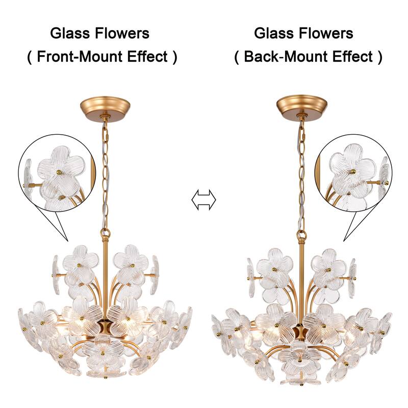 Rosa Modern 6-Light 17.7" Glam Clear Glass Flower Chandelier